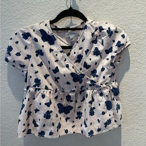 Kids Butterfly Print Wrap Top - White and Blue